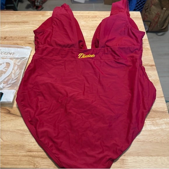 New Dixxon Burgundy Deep Plunge V Neck One Piece Swimsuit XL - Picture 2 of 9